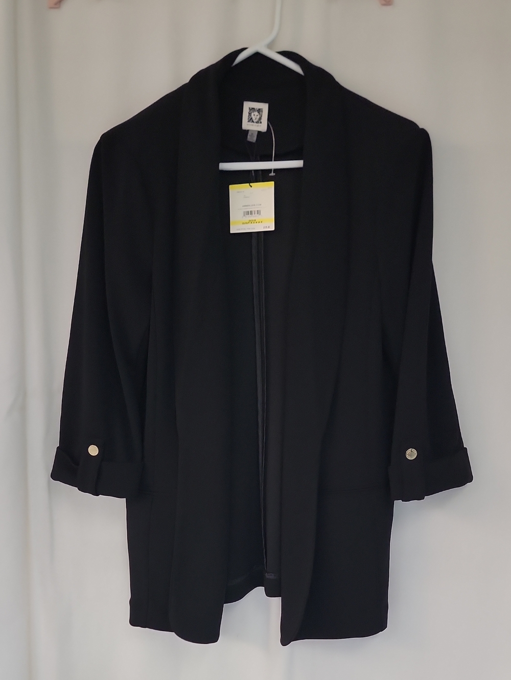 Anne Klein Black Open-Front Blazer with Rolled Sleeve Tabs